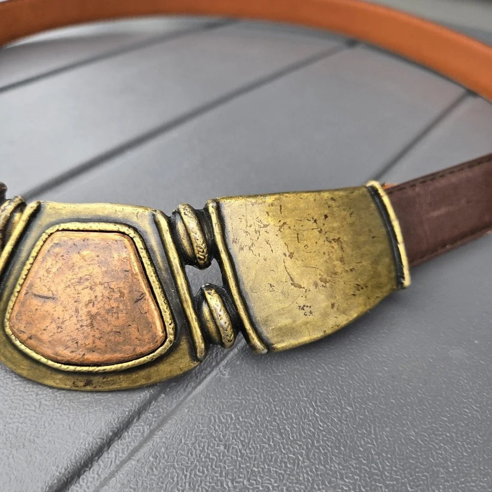 Vintage 80s 'Leather Shop' Brass Copper Tone Buckle Statement
